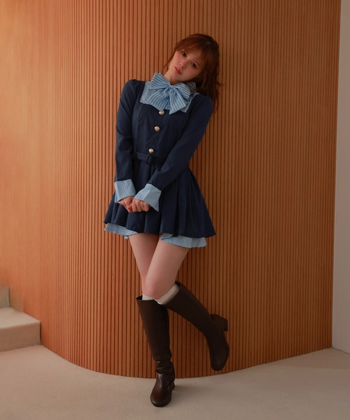 M DOLLY(エムドリー)の「front ribbon risa mini dress/フロントリボンリサミニドレス(ワンピース・レディース・ブラック/ブルー・M/S)」の5枚目の写真