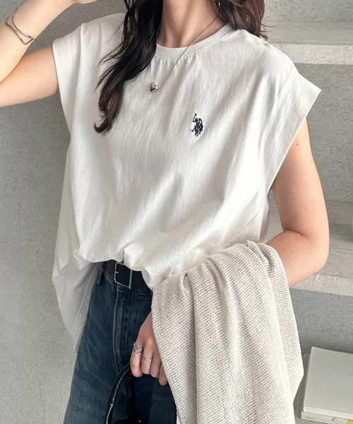 U.S. POLO ASSN.(ユーエスポロアッスン)の「GeeRA別注【U.S. POLO ASSN.】大人のゆったりリラックススタイル 接触冷感フレンチスリーブTシャツ(Tシャツ/カットソー・レディース・ブラック/オフホワイト/ホワイト系その他・MEDIUM/LARGE/X-LARGE)」の4枚目の写真