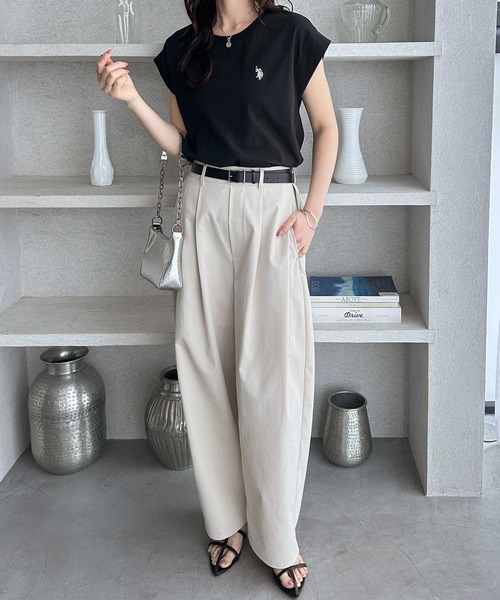 U.S. POLO ASSN.(ユーエスポロアッスン)の「GeeRA別注【U.S. POLO ASSN.】大人のゆったりリラックススタイル 接触冷感フレンチスリーブTシャツ(Tシャツ/カットソー・レディース・ブラック/オフホワイト/ホワイト系その他・MEDIUM/LARGE/X-LARGE)」の6枚目の写真