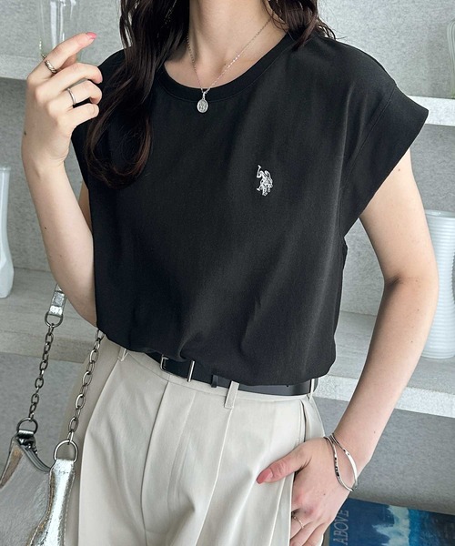 U.S. POLO ASSN.(ユーエスポロアッスン)の「GeeRA別注【U.S. POLO ASSN.】大人のゆったりリラックススタイル 接触冷感フレンチスリーブTシャツ(Tシャツ/カットソー・レディース・ブラック/オフホワイト/ホワイト系その他・MEDIUM/LARGE/X-LARGE)」の8枚目の写真