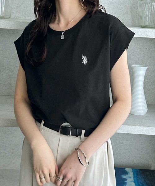 U.S. POLO ASSN.(ユーエスポロアッスン)の「GeeRA別注【U.S. POLO ASSN.】大人のゆったりリラックススタイル 接触冷感フレンチスリーブTシャツ(Tシャツ/カットソー・レディース・ブラック/オフホワイト/ホワイト系その他・MEDIUM/LARGE/X-LARGE)」の9枚目の写真