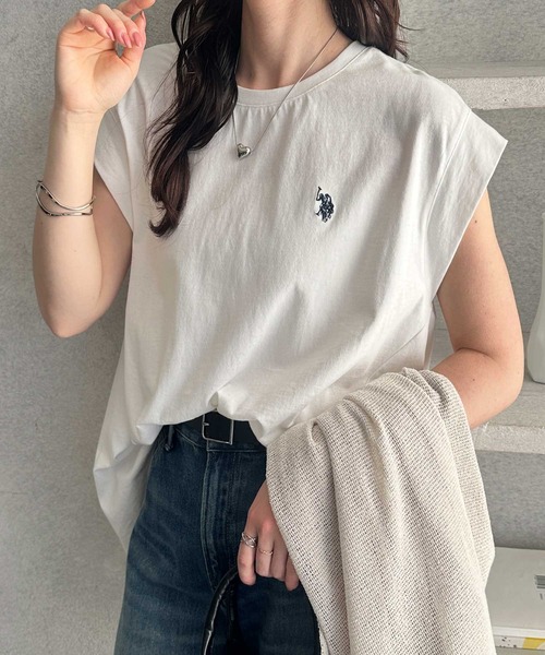 U.S. POLO ASSN.(ユーエスポロアッスン)の「GeeRA別注【U.S. POLO ASSN.】大人のゆったりリラックススタイル 接触冷感フレンチスリーブTシャツ(Tシャツ/カットソー・レディース・ブラック/オフホワイト/ホワイト系その他・MEDIUM/LARGE/X-LARGE)」の5枚目の写真
