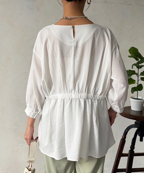 Chez toi（シェトワ）の「ギャザーペプラムチュニック（シャツ/ブラウス・レディース・オレンジ/ホワイト/ブラック・FREE）」の8枚目の写真