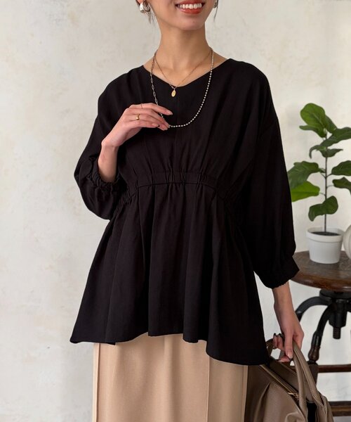 Chez toi（シェトワ）の「ギャザーペプラムチュニック（シャツ/ブラウス・レディース・オレンジ/ホワイト/ブラック・FREE）」の19枚目の写真