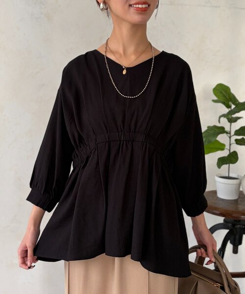 Chez toi（シェトワ）の「ギャザーペプラムチュニック（シャツ/ブラウス・レディース・オレンジ/ホワイト/ブラック・FREE）」の20枚目の写真