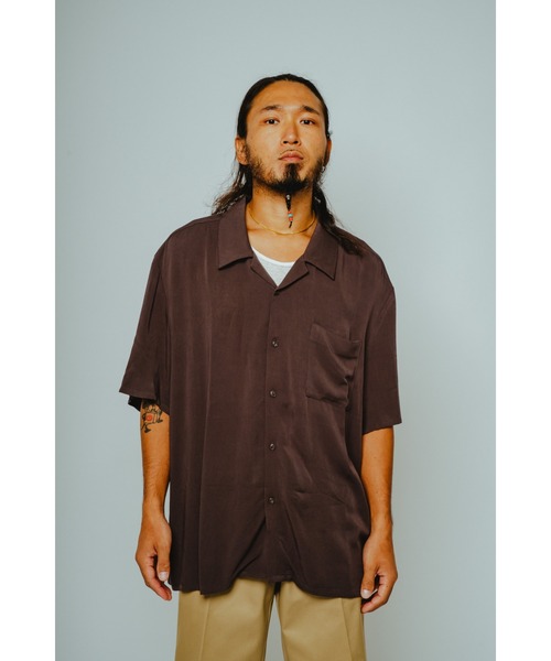 BIG MIKE（ビッグマイク）の「BIG MIKE ビッグマイク / レーヨンシャツ 半袖 オープンカラー 無地アロハ とろみシャツ メンズ レディース //// 102625540（シャツ/ブラウス・メンズ・ダークネイビー/グリーン/ダークブラウン/オレンジ・MEDIUM/X-LARGE/LARGE）」の8枚目の写真