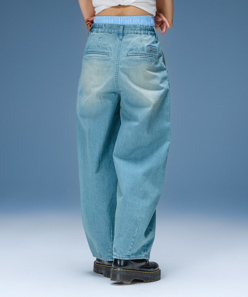 X-girl（エックスガール）の「TUCK WIDE LEG DENIM PANTS（デニムパンツ・レディース・ブラウン/ライトインディゴブルー・S/M）」の5枚目の写真