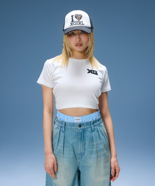 X-girl（エックスガール）の「TUCK WIDE LEG DENIM PANTS（デニムパンツ・レディース・ブラウン/ライトインディゴブルー・S/M）」の4枚目の写真