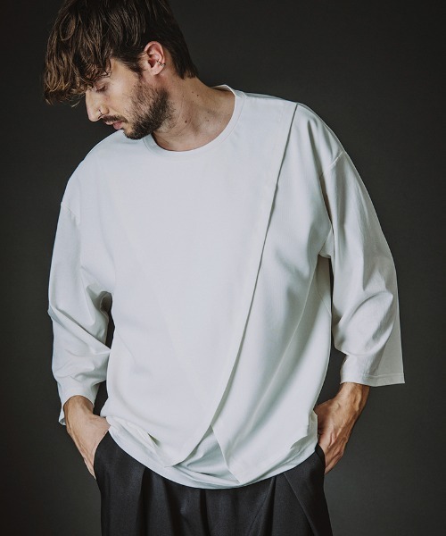 NO ID.（ノーアイディ）の「mlt5615-ｽﾘｯﾄﾚｲﾔｰﾄﾞ8分袖BIG-T Tシャツ(458006-441T)（Tシャツ/カットソー・メンズ・グレー/ブラック/ホワイト・ONE SIZE）」の21枚目の写真