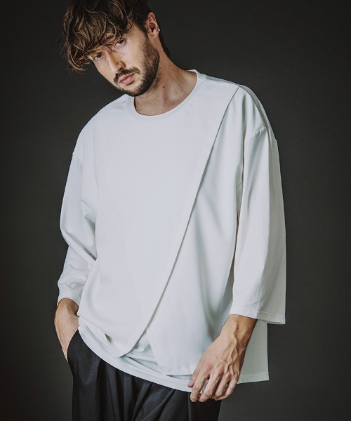 NO ID.（ノーアイディ）の「mlt5615-ｽﾘｯﾄﾚｲﾔｰﾄﾞ8分袖BIG-T Tシャツ(458006-441T)（Tシャツ/カットソー・メンズ・グレー/ブラック/ホワイト・ONE SIZE）」の22枚目の写真