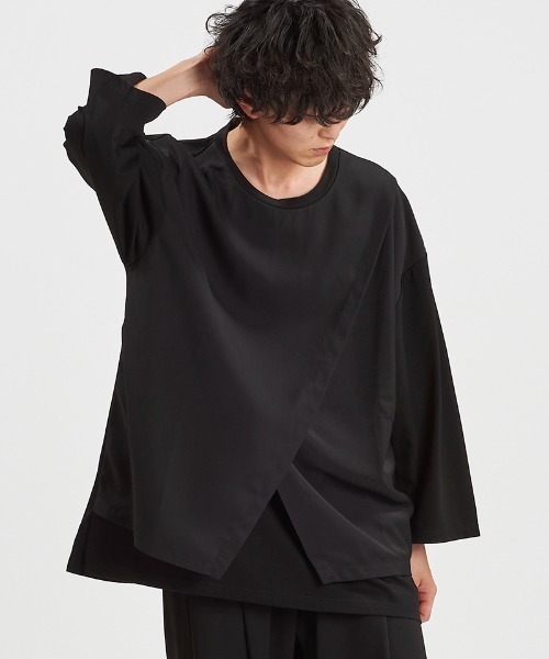 NO ID.（ノーアイディ）の「mlt5615-ｽﾘｯﾄﾚｲﾔｰﾄﾞ8分袖BIG-T Tシャツ(458006-441T)（Tシャツ/カットソー・メンズ・グレー/ブラック/ホワイト・ONE SIZE）」の4枚目の写真