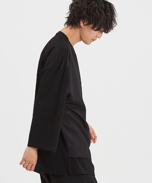 NO ID.（ノーアイディ）の「mlt5615-ｽﾘｯﾄﾚｲﾔｰﾄﾞ8分袖BIG-T Tシャツ(458006-441T)（Tシャツ/カットソー・メンズ・グレー/ブラック/ホワイト・ONE SIZE）」の5枚目の写真
