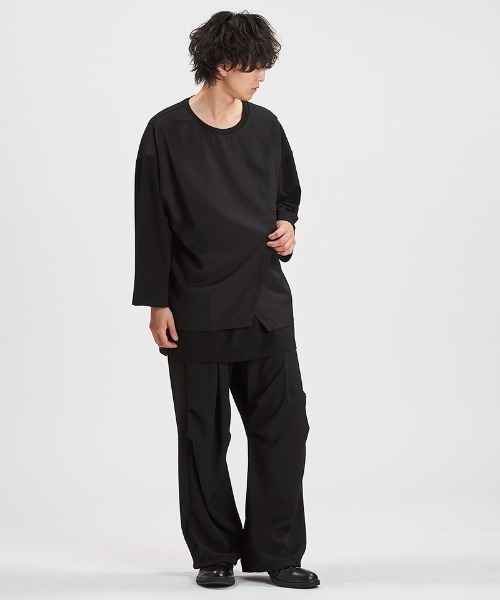 NO ID.（ノーアイディ）の「mlt5615-ｽﾘｯﾄﾚｲﾔｰﾄﾞ8分袖BIG-T Tシャツ(458006-441T)（Tシャツ/カットソー・メンズ・グレー/ブラック/ホワイト・ONE SIZE）」の6枚目の写真