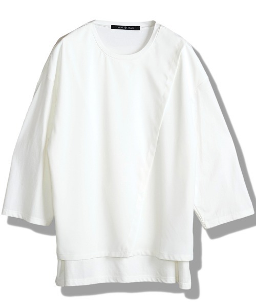 NO ID.（ノーアイディ）の「mlt5615-ｽﾘｯﾄﾚｲﾔｰﾄﾞ8分袖BIG-T Tシャツ(458006-441T)（Tシャツ/カットソー・メンズ・グレー/ブラック/ホワイト・ONE SIZE）」の9枚目の写真