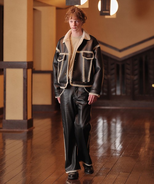 amok(アモク)の「HAND KNITTING BOA BLOUSON(ブルゾン・メンズ・ライトブルー/ブラック・M/S)」の4枚目の写真