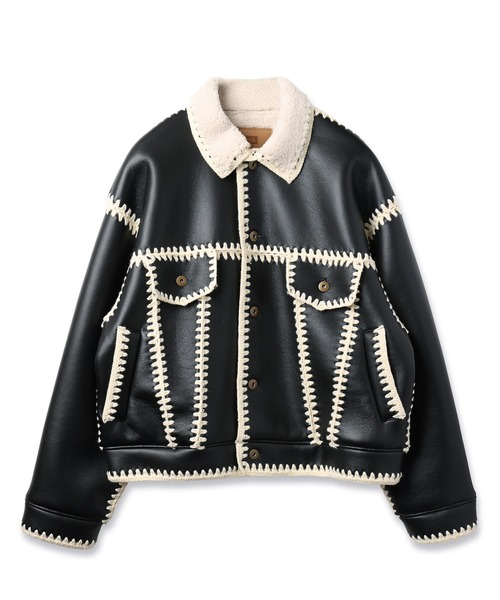 amok(アモク)の「HAND KNITTING BOA BLOUSON(ブルゾン・メンズ・ライトブルー/ブラック・M/S)」の16枚目の写真