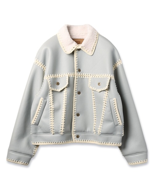 amok(アモク)の「HAND KNITTING BOA BLOUSON(ブルゾン・メンズ・ライトブルー/ブラック・M/S)」の10枚目の写真