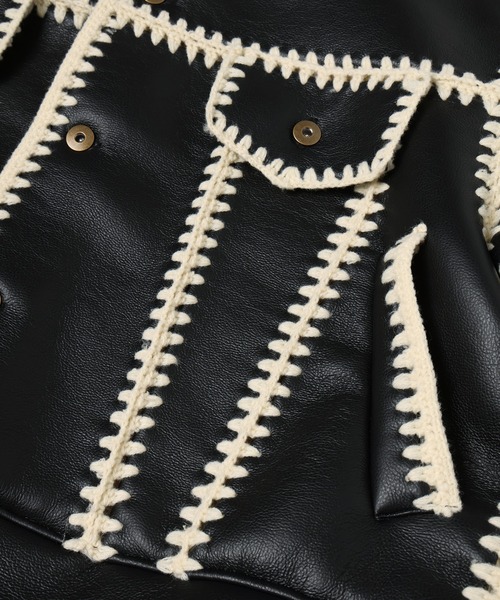 amok(アモク)の「HAND KNITTING BOA BLOUSON(ブルゾン・メンズ・ライトブルー/ブラック・M/S)」の12枚目の写真