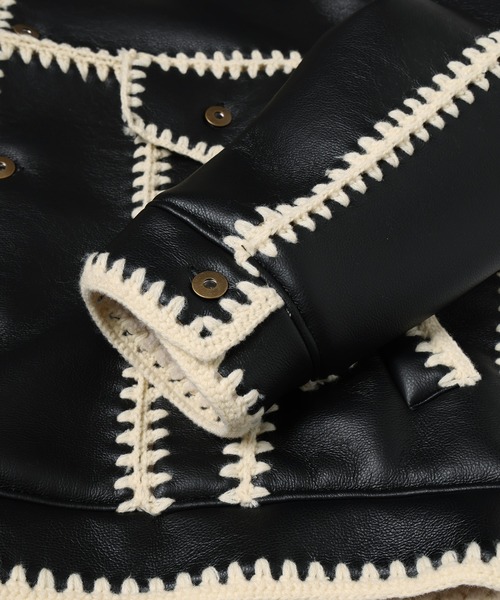 amok(アモク)の「HAND KNITTING BOA BLOUSON(ブルゾン・メンズ・ライトブルー/ブラック・M/S)」の15枚目の写真