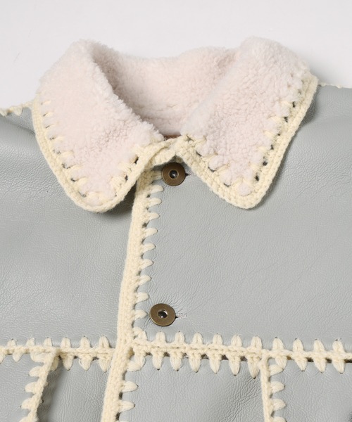 amok(アモク)の「HAND KNITTING BOA BLOUSON(ブルゾン・メンズ・ライトブルー/ブラック・M/S)」の5枚目の写真