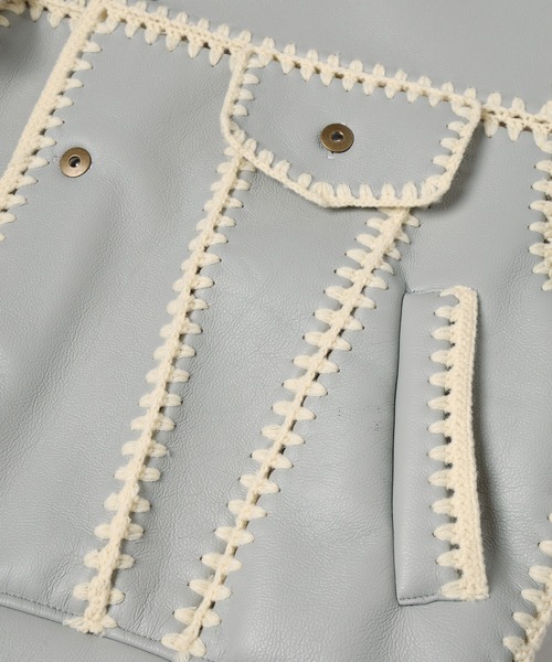 amok(アモク)の「HAND KNITTING BOA BLOUSON(ブルゾン・メンズ・ライトブルー/ブラック・M/S)」の6枚目の写真