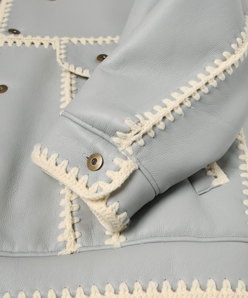 amok(アモク)の「HAND KNITTING BOA BLOUSON(ブルゾン・メンズ・ライトブルー/ブラック・M/S)」の9枚目の写真