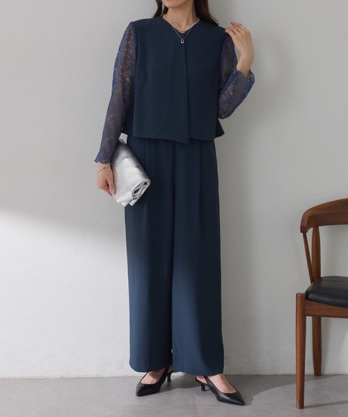 COLLAGE GALLARDAGALANTE(コラージュガリャルダガランテ)の「バックサテンジョーゼットールインワン/オケージョン(つなぎ/オールインワン・レディース・ブラック/ネイビー・FREE)」の12枚目の写真