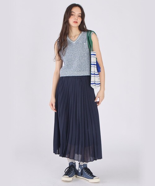 agnes b.（アニエスベー）の「シアー ウエスト フリル プリーツ スカート（スカート・レディース・ネイビー・FREE）」の5枚目の写真