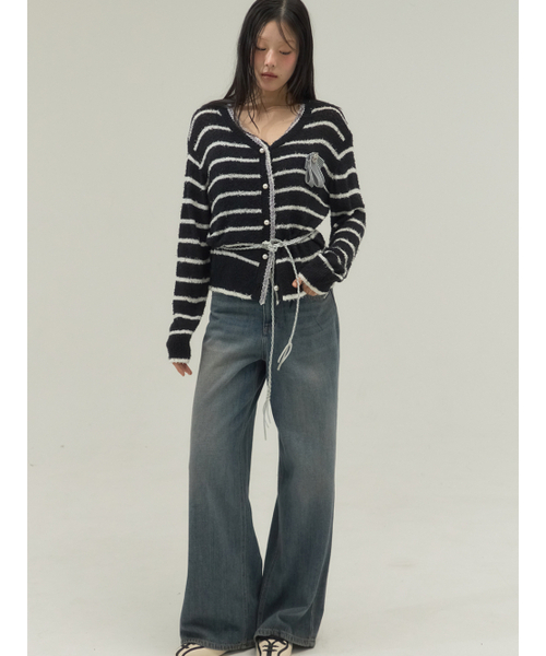 Sorry,Too Much Love(ソーリートゥーマッチラブ)の「Fringe Trim Marine Knit Cardigan_Black(カーディガン/ボレロ・レディース・その他・FREE)」の1枚目の写真