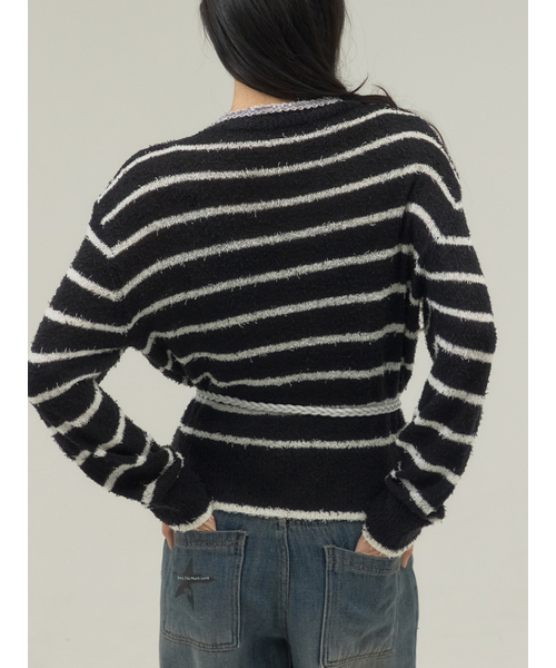 Sorry,Too Much Love(ソーリートゥーマッチラブ)の「Fringe Trim Marine Knit Cardigan_Black(カーディガン/ボレロ・レディース・その他・FREE)」の5枚目の写真