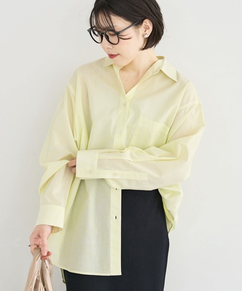 Green　Parks（グリーンパークス）の「UVカットシャツ（シャツ/ブラウス・レディース・ピンク系その他/イエロー系その他2/オフホワイト/サックスブルー・FREE）」の5枚目の写真