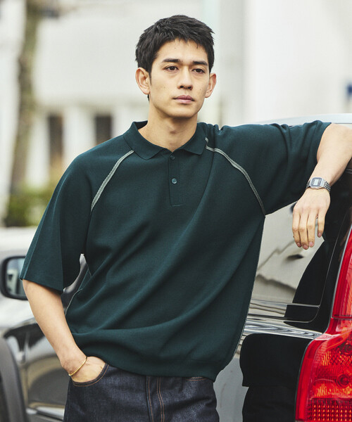 FREAK'S STORE（フリークスストア）の「FREAK’S STORE/フリークスストア COOL TOUCH ダブルフェイス 配色 ポロネック ニットプルオーバー 接触冷感（ポロシャツ・メンズ・ブラック/ベージュ/グリーン/ブラウン・MEDIUM/LARGE）」の13枚目の写真