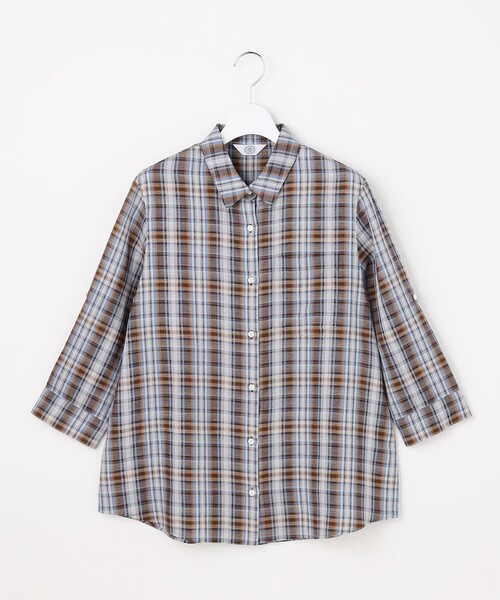 J.PRESS(ジェイプレス)の「【一枚で着映え】リネンVisマドラス チェック シャツ ブラウス(シャツ/ブラウス・レディース・ベージュ系3/ブラウン系3・T15/T13)」の8枚目の写真