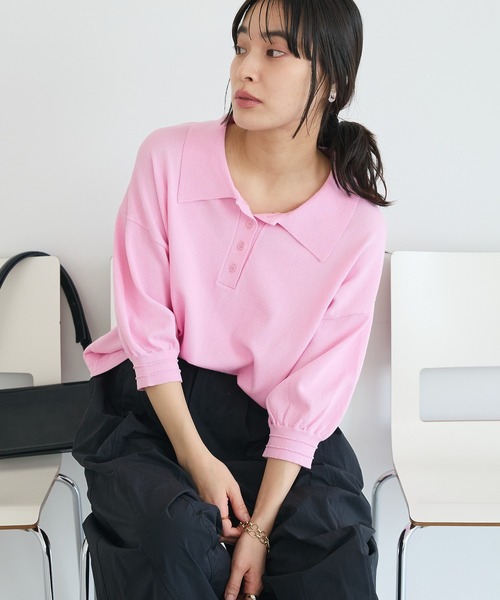 CRAFT STANDARD BOUTIQUE(クラフトスタンダードブティック)の「ポロニットプルオーバー(ニット/セーター・レディース・ブルー/ダークグレー/ピンク/ライトグレー・FREE)」の4枚目の写真