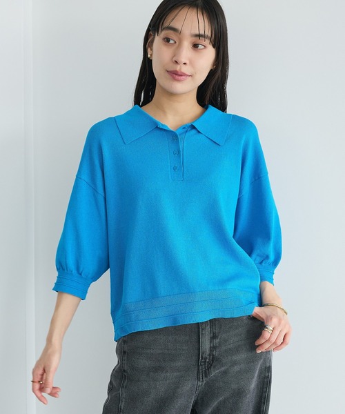 CRAFT STANDARD BOUTIQUE(クラフトスタンダードブティック)の「ポロニットプルオーバー(ニット/セーター・レディース・ブルー/ダークグレー/ピンク/ライトグレー・FREE)」の3枚目の写真