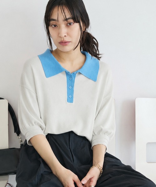 CRAFT STANDARD BOUTIQUE(クラフトスタンダードブティック)の「ポロニットプルオーバー(ニット/セーター・レディース・ブルー/ダークグレー/ピンク/ライトグレー・FREE)」の1枚目の写真