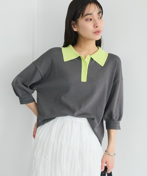 CRAFT STANDARD BOUTIQUE(クラフトスタンダードブティック)の「ポロニットプルオーバー(ニット/セーター・レディース・ブルー/ダークグレー/ピンク/ライトグレー・FREE)」の5枚目の写真