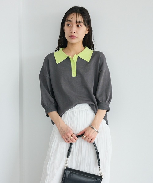 CRAFT STANDARD BOUTIQUE(クラフトスタンダードブティック)の「ポロニットプルオーバー(ニット/セーター・レディース・ブルー/ダークグレー/ピンク/ライトグレー・FREE)」の6枚目の写真