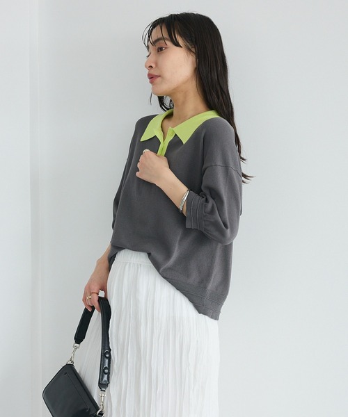 CRAFT STANDARD BOUTIQUE(クラフトスタンダードブティック)の「ポロニットプルオーバー(ニット/セーター・レディース・ブルー/ダークグレー/ピンク/ライトグレー・FREE)」の7枚目の写真