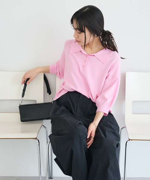 CRAFT STANDARD BOUTIQUE(クラフトスタンダードブティック)の「ポロニットプルオーバー(ニット/セーター・レディース・ブルー/ダークグレー/ピンク/ライトグレー・FREE)」の17枚目の写真