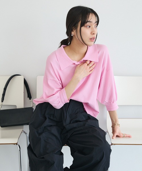 CRAFT STANDARD BOUTIQUE(クラフトスタンダードブティック)の「ポロニットプルオーバー(ニット/セーター・レディース・ブルー/ダークグレー/ピンク/ライトグレー・FREE)」の19枚目の写真