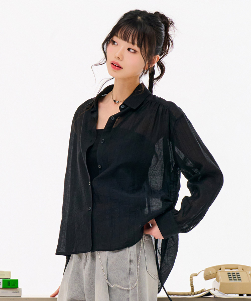 CHASECULT（チェイスカルト）の「レディース サイドシャーリングシアシャツ-FBRG5472C03（シャツ/ブラウス・レディース・ブラック・85/90）」の2枚目の写真