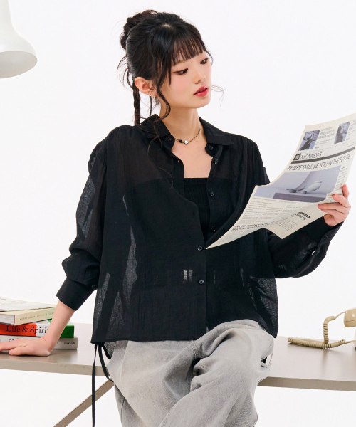 CHASECULT（チェイスカルト）の「レディース サイドシャーリングシアシャツ-FBRG5472C03（シャツ/ブラウス・レディース・ブラック・85/90）」の3枚目の写真