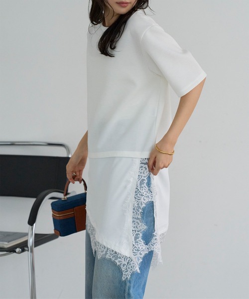 KOBE LETTUCE（コウベレタス）の「アシンメトリーレースドッキングプルオーバー（Tシャツ/カットソー・レディース・ホワイト×ホワイト/ブラック系その他/ブラック×ブラック・M）」の14枚目の写真