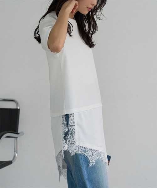 KOBE LETTUCE（コウベレタス）の「アシンメトリーレースドッキングプルオーバー（Tシャツ/カットソー・レディース・ホワイト×ホワイト/ブラック系その他/ブラック×ブラック・M）」の13枚目の写真