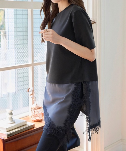 KOBE LETTUCE（コウベレタス）の「アシンメトリーレースドッキングプルオーバー（Tシャツ/カットソー・レディース・ホワイト×ホワイト/ブラック系その他/ブラック×ブラック・M）」の11枚目の写真