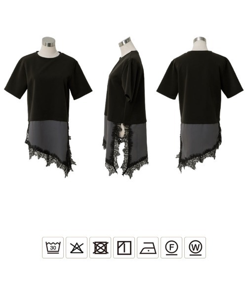 KOBE LETTUCE（コウベレタス）の「アシンメトリーレースドッキングプルオーバー（Tシャツ/カットソー・レディース・ホワイト×ホワイト/ブラック系その他/ブラック×ブラック・M）」の9枚目の写真