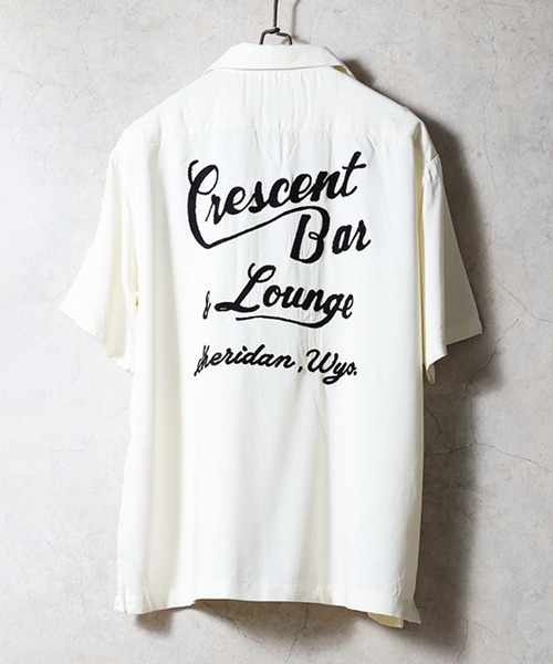 HOUSTON(ヒューストン)の「HOUSTON ヒューストン BAR EMB RAYON BOWLING SHIRT バー ロゴ チェーン刺繍 レーヨン ボウリングシャツ / 開襟シャツ(シャツ/ブラウス・メンズ・ターコイズブルー/オフホワイト/ブラック・XL/L/M)」の4枚目の写真