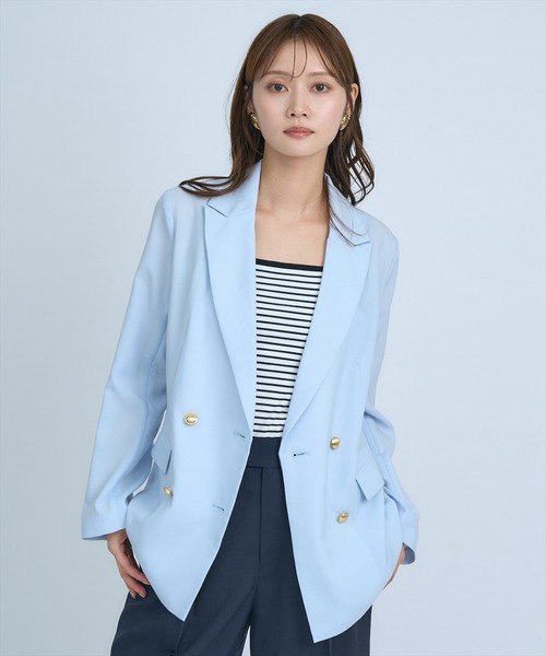 AND COUTURE(アンドクチュール)の「シアーテーラードジャケット(テーラードジャケット・レディース・ネイビー/ベージュ/サックスブルー・MEDIUM/SMALL)」の1枚目の写真
