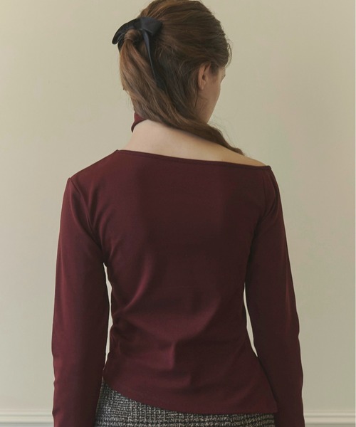 ORGUE（オルグ）の「Asymmetry choker tops/アシンメトリーチョーカートップス（Tシャツ/カットソー・レディース・バーガンディー/ホワイト/ブラック・FREE）」の10枚目の写真
